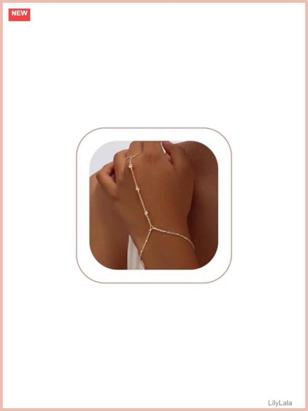14K Gold Plated Hand Chain Bracelet Adjustable Dainty Ring Bracelet Stackable